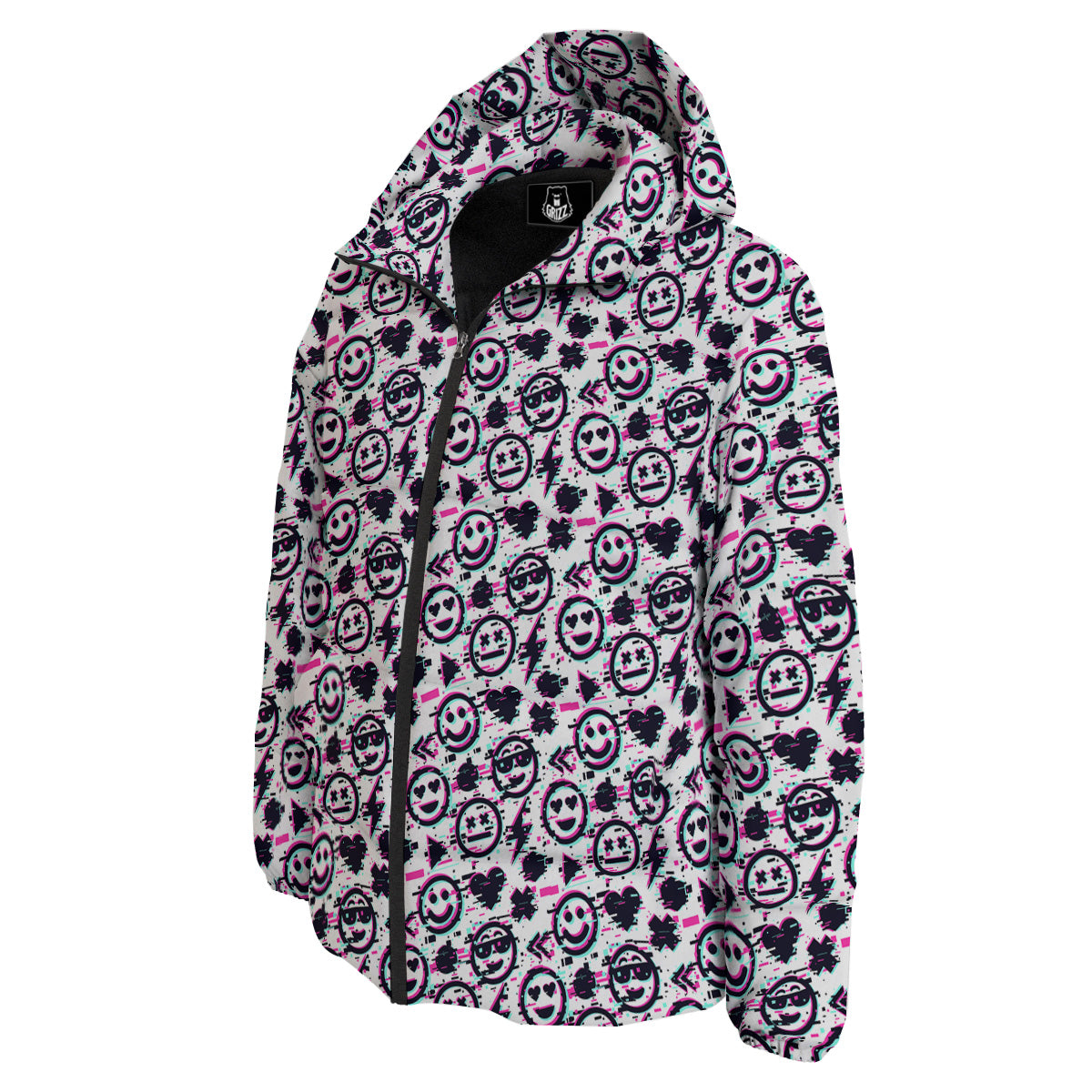 Emoji Glitch Neon Print Pattern Down Jacket-grizzshop