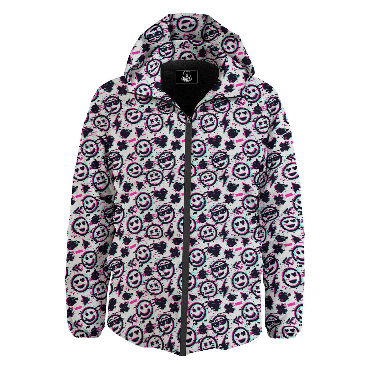 Emoji Glitch Neon Print Pattern Down Jacket-grizzshop