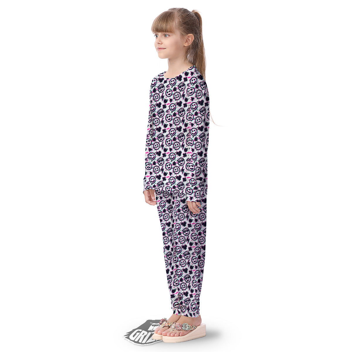 Emoji Glitch Neon Print Pattern Kid's Pajamas-grizzshop