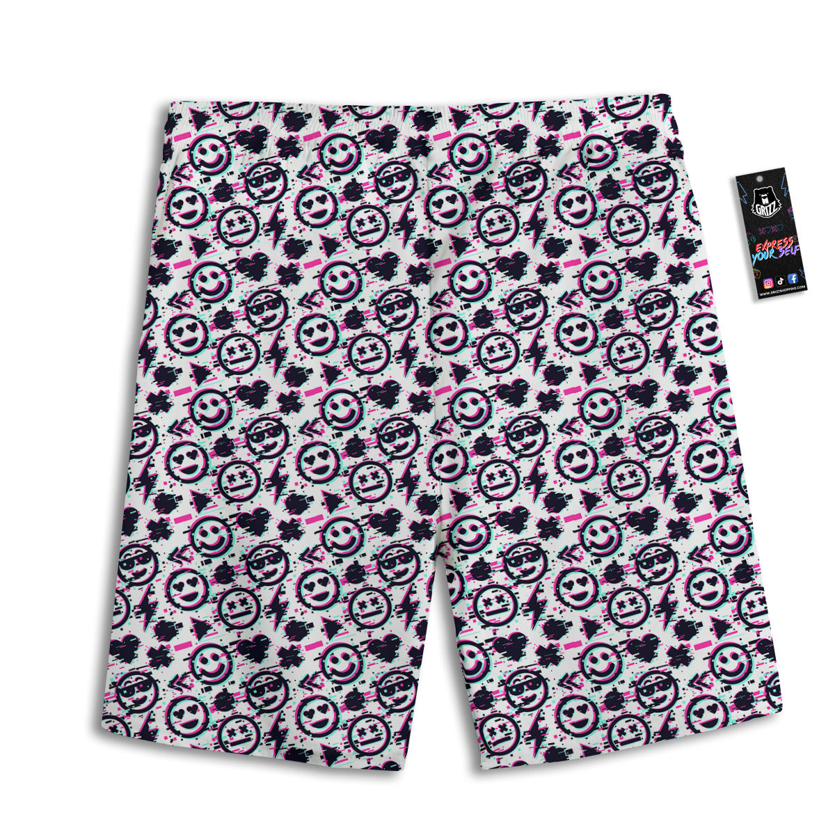 Emoji Glitch Neon Print Pattern Men's Athletic Shorts