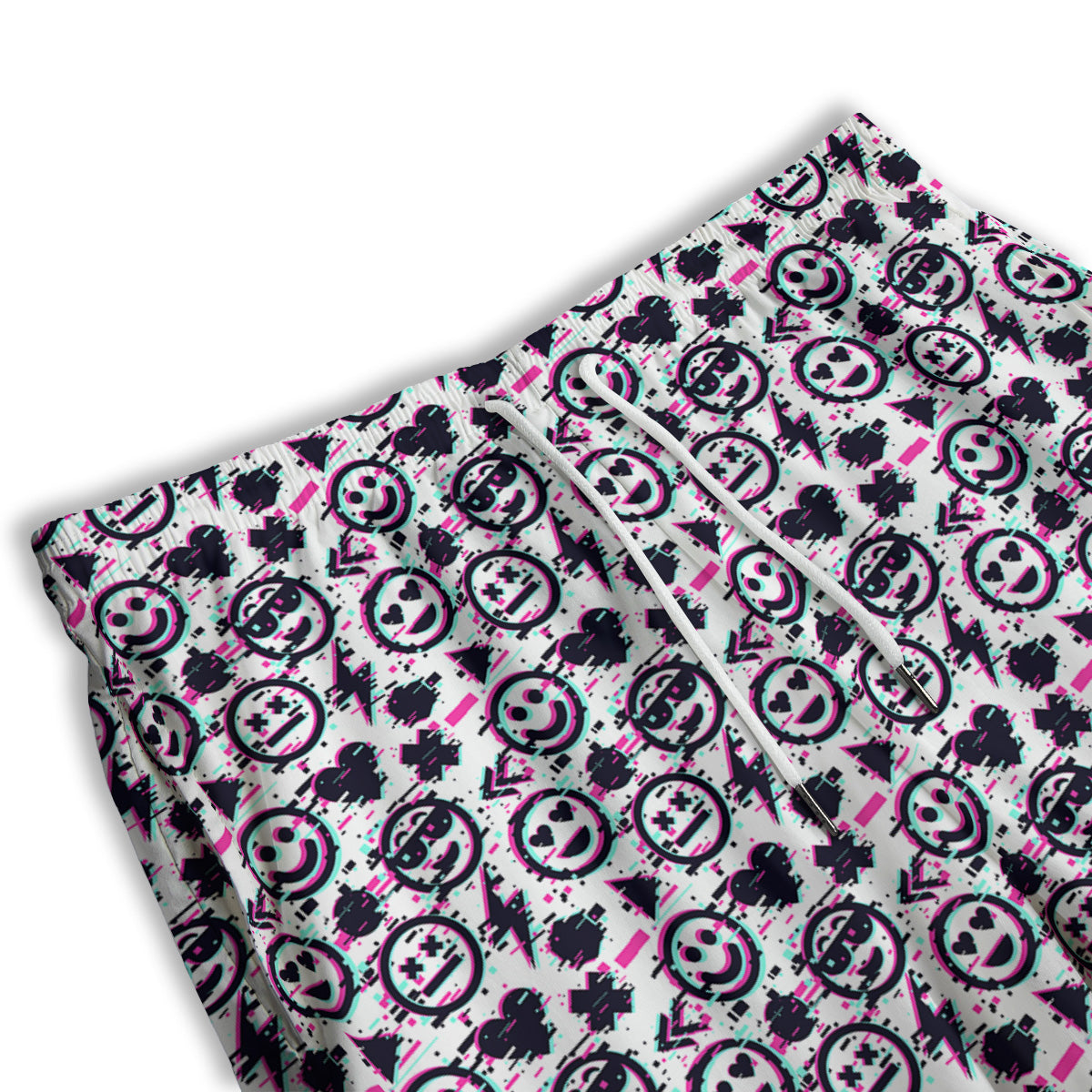 Emoji Glitch Neon Print Pattern Men's Athletic Shorts