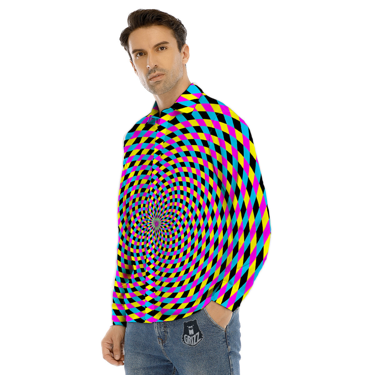 Emoji Glitch Neon Print Pattern Men's Dress Shirts-grizzshop