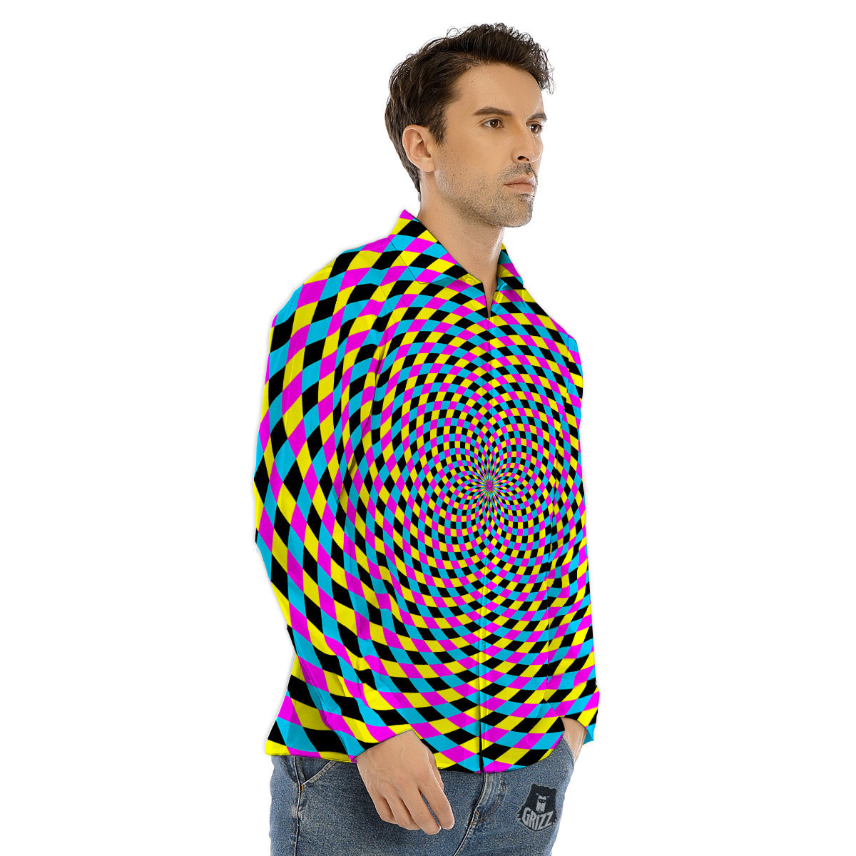 Emoji Glitch Neon Print Pattern Men's Dress Shirts-grizzshop