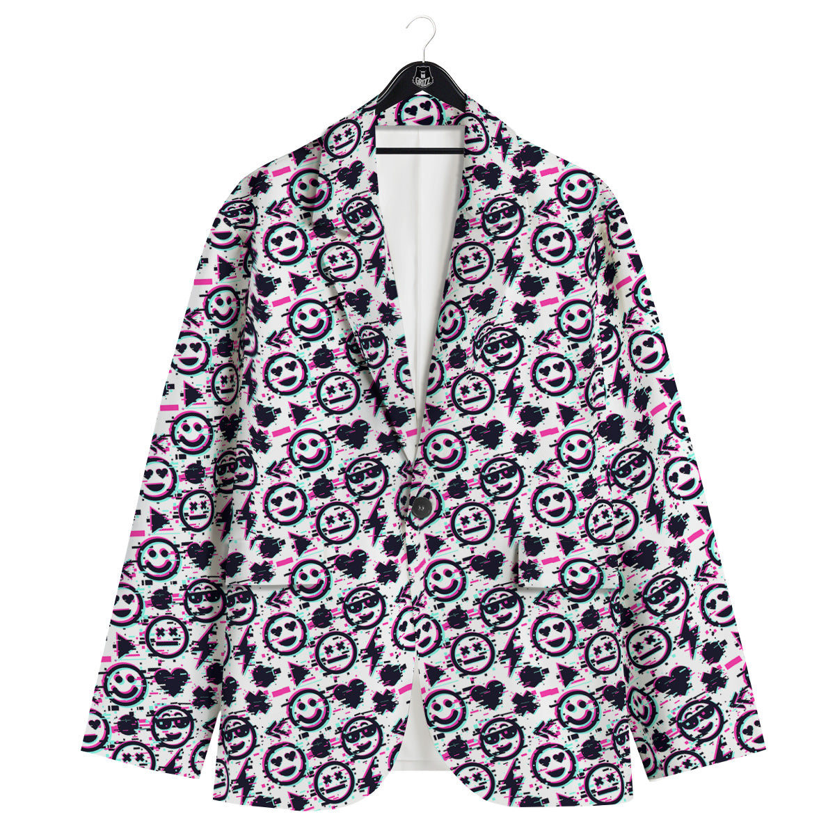 Emoji Glitch Neon Print Pattern Men's Sport Coat-grizzshop