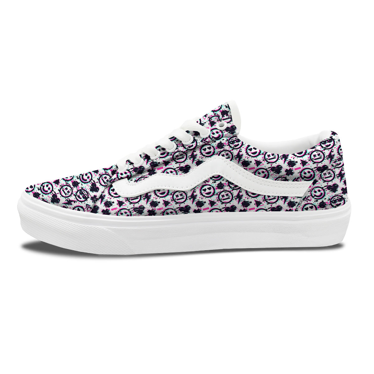 Emoji Glitch Neon Print Pattern Skate Shoes-grizzshop
