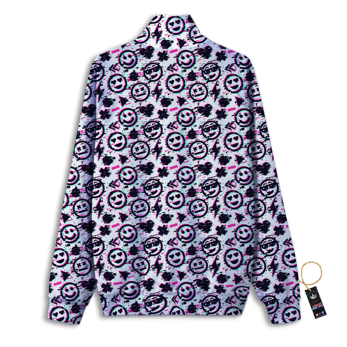 Emoji Glitch Neon Print Pattern Track Jacket-grizzshop