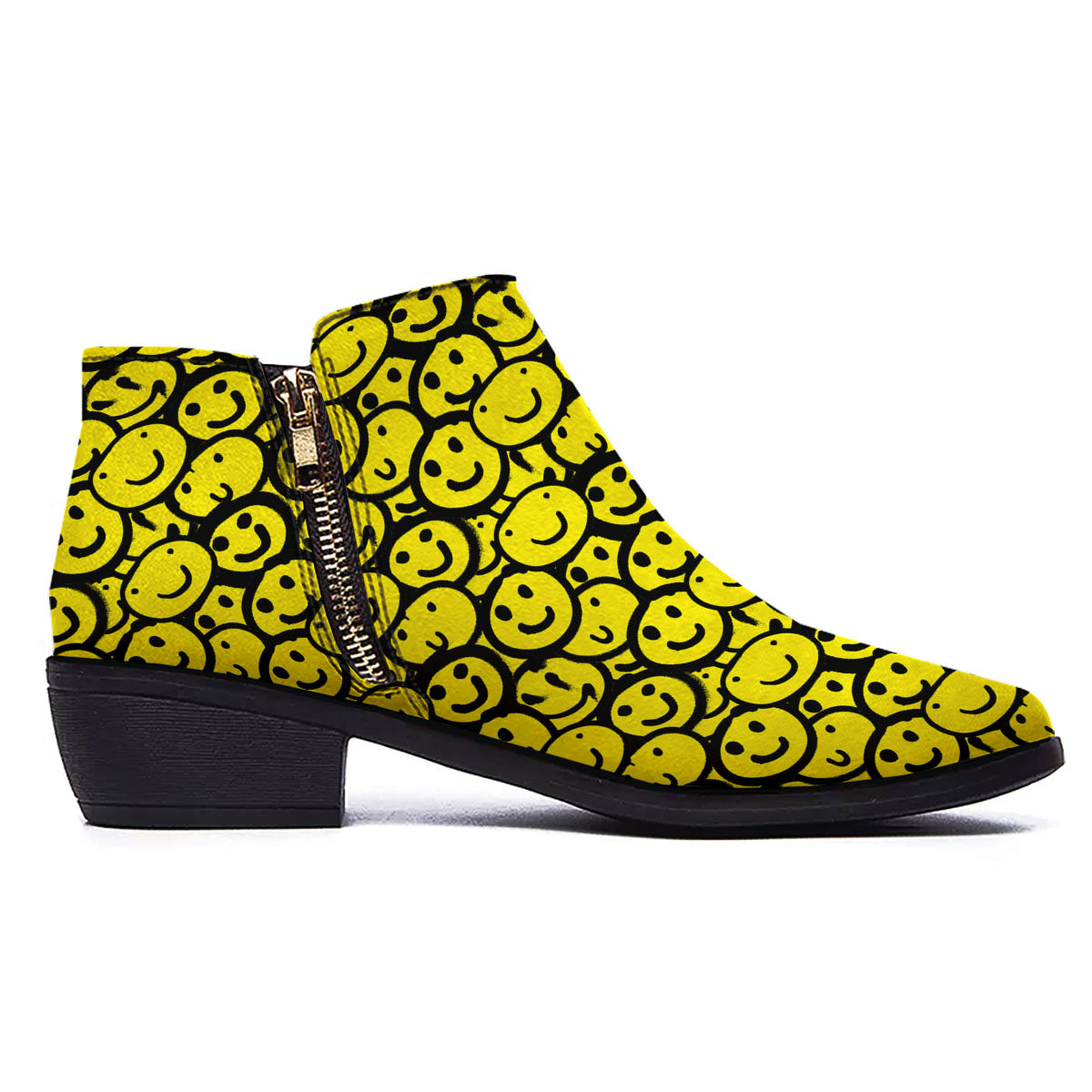 Emoji Graffiti Happy Print Pattern Ankle Boots-grizzshop