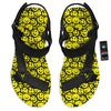 Emoji Graffiti Happy Print Pattern Black Open Toe Sandals-grizzshop