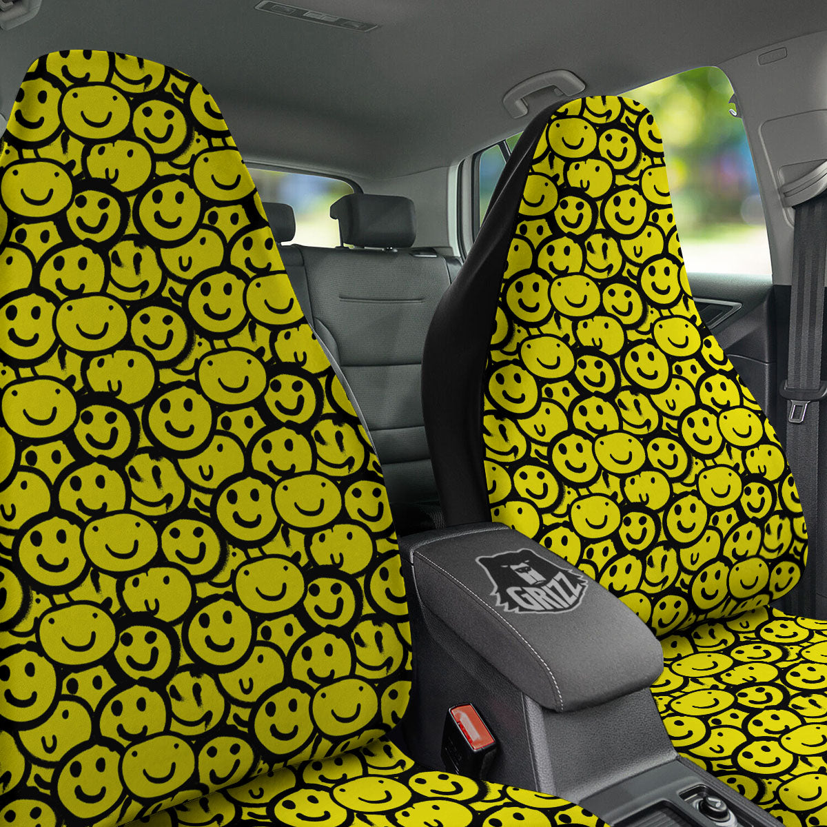 Emoji Graffiti Happy Print Pattern Car Seat Covers-grizzshop