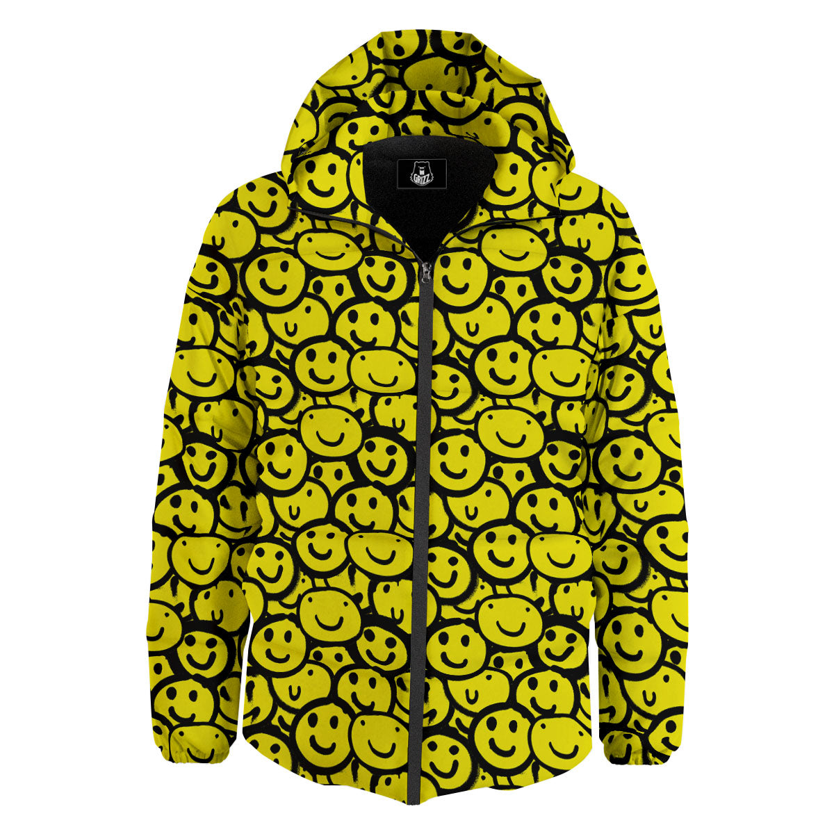 Emoji Graffiti Happy Print Pattern Down Jacket-grizzshop