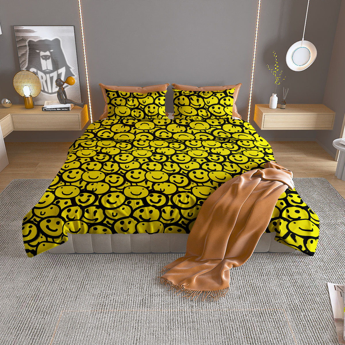 Emoji Graffiti Happy Print Pattern Duvet Cover Bedding Set