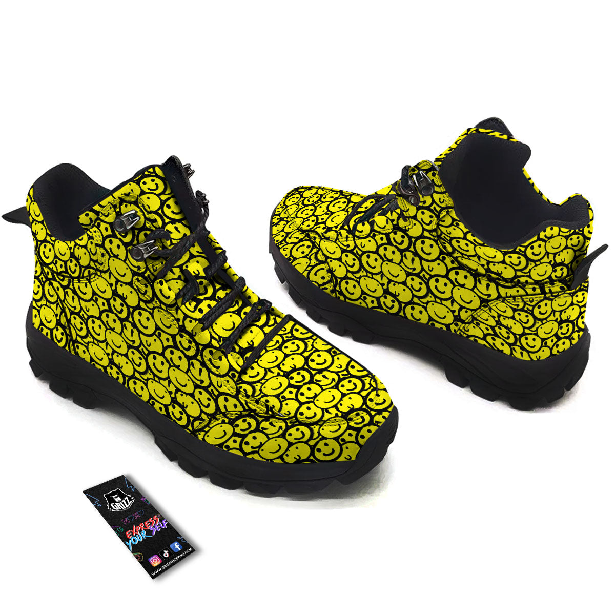 Emoji Graffiti Happy Print Pattern Hiking Shoes-grizzshop