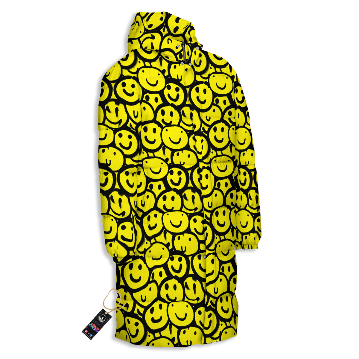 Emoji Graffiti Happy Print Pattern Long Down Jacket-grizzshop