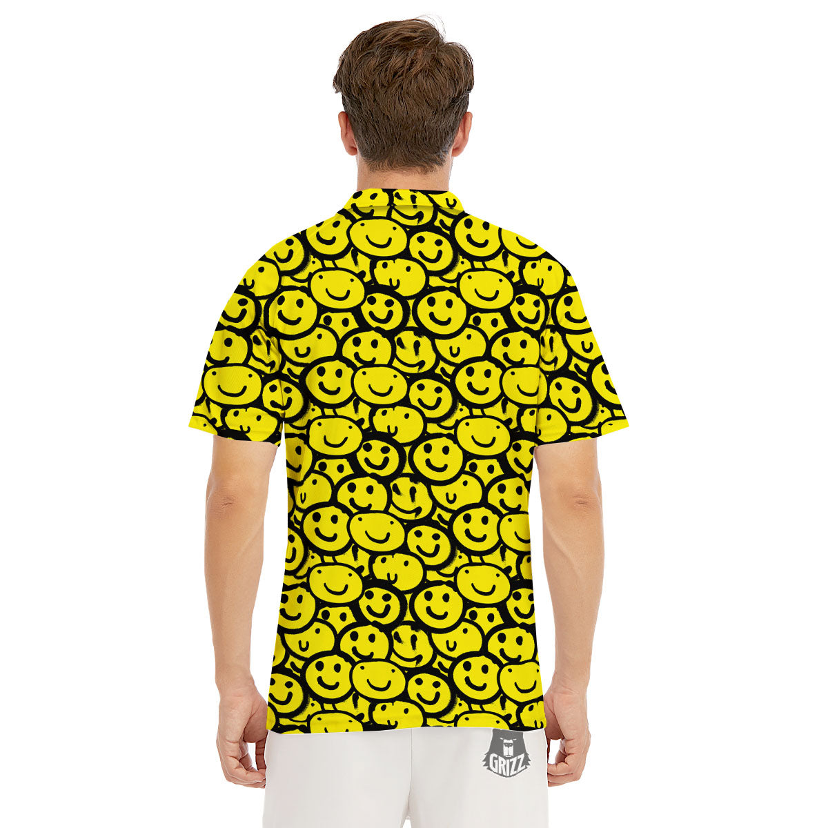 Emoji Graffiti Happy Print Pattern Men's Golf Shirts-grizzshop