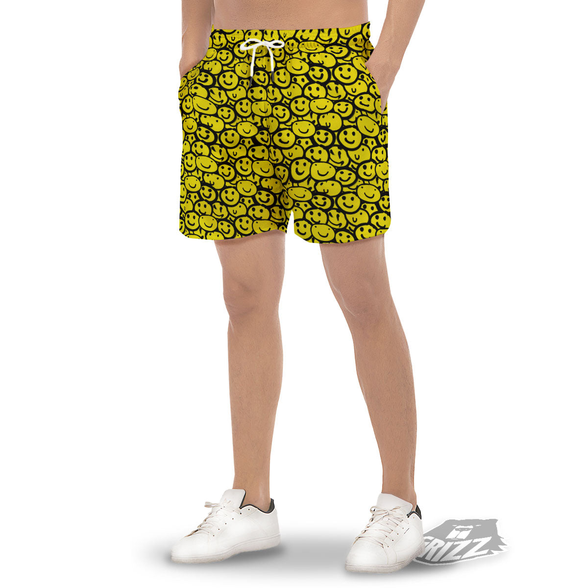 Emoji Graffiti Happy Print Pattern Men's Gym Shorts-grizzshop