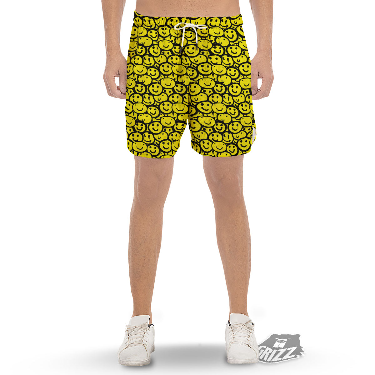 Emoji Graffiti Happy Print Pattern Men's Gym Shorts-grizzshop