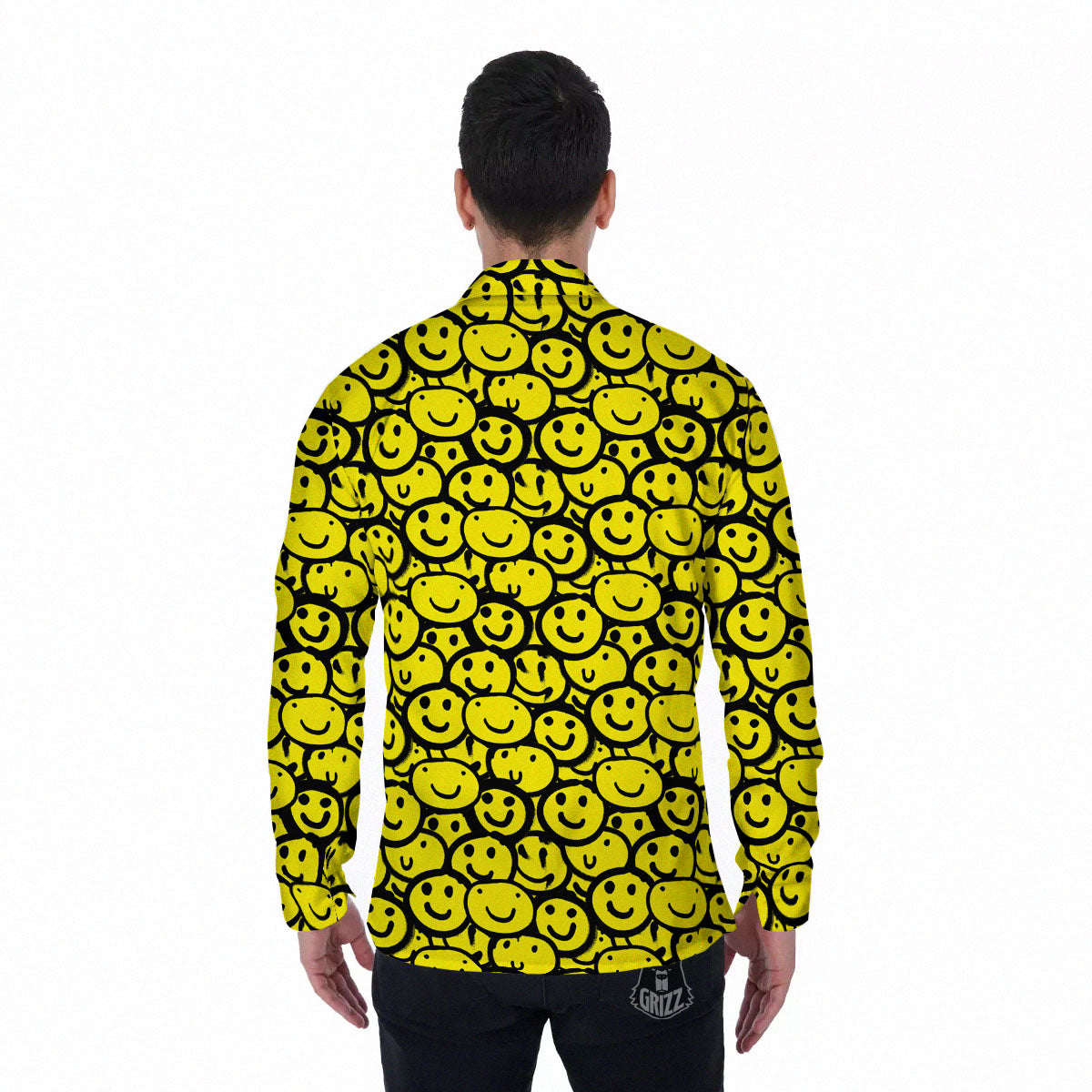 Emoji Graffiti Happy Print Pattern Men's Long Sleeve Shirts-grizzshop