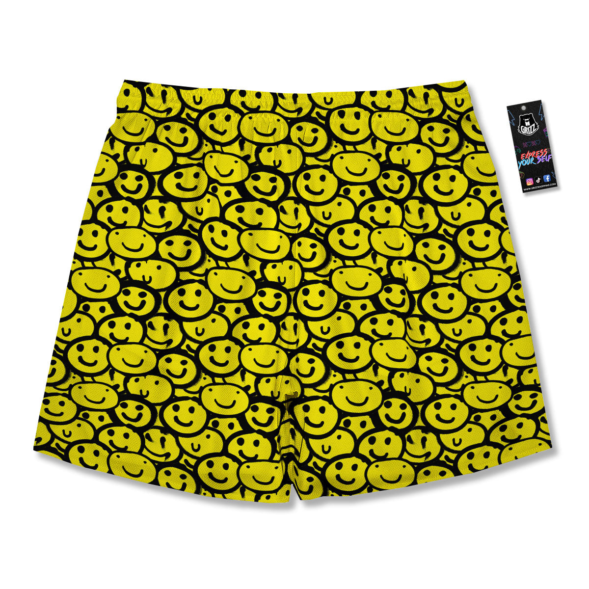 Emoji Graffiti Happy Print Pattern Men's Running Shorts-grizzshop