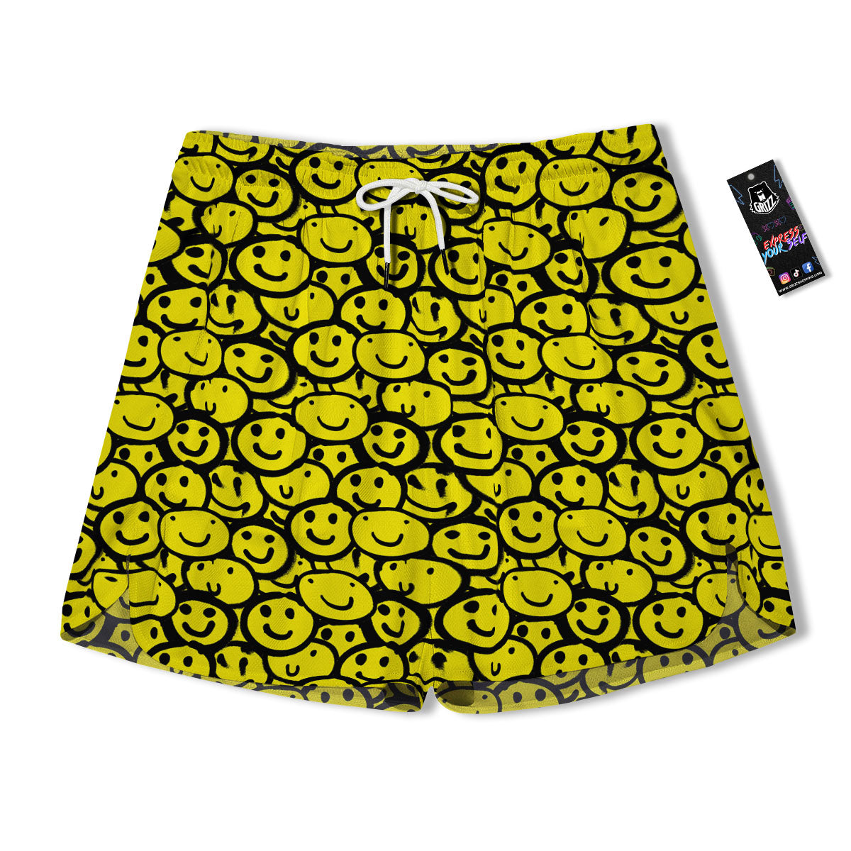 Emoji Graffiti Happy Print Pattern Men's Running Shorts-grizzshop