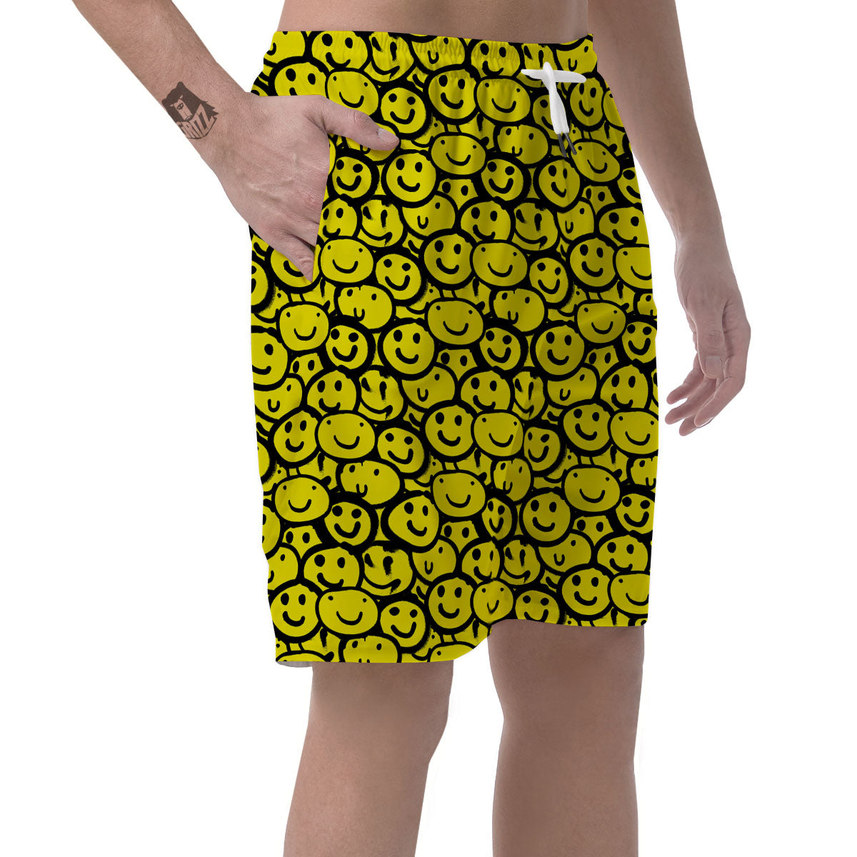 Emoji Graffiti Happy Print Pattern Men's Shorts-grizzshop