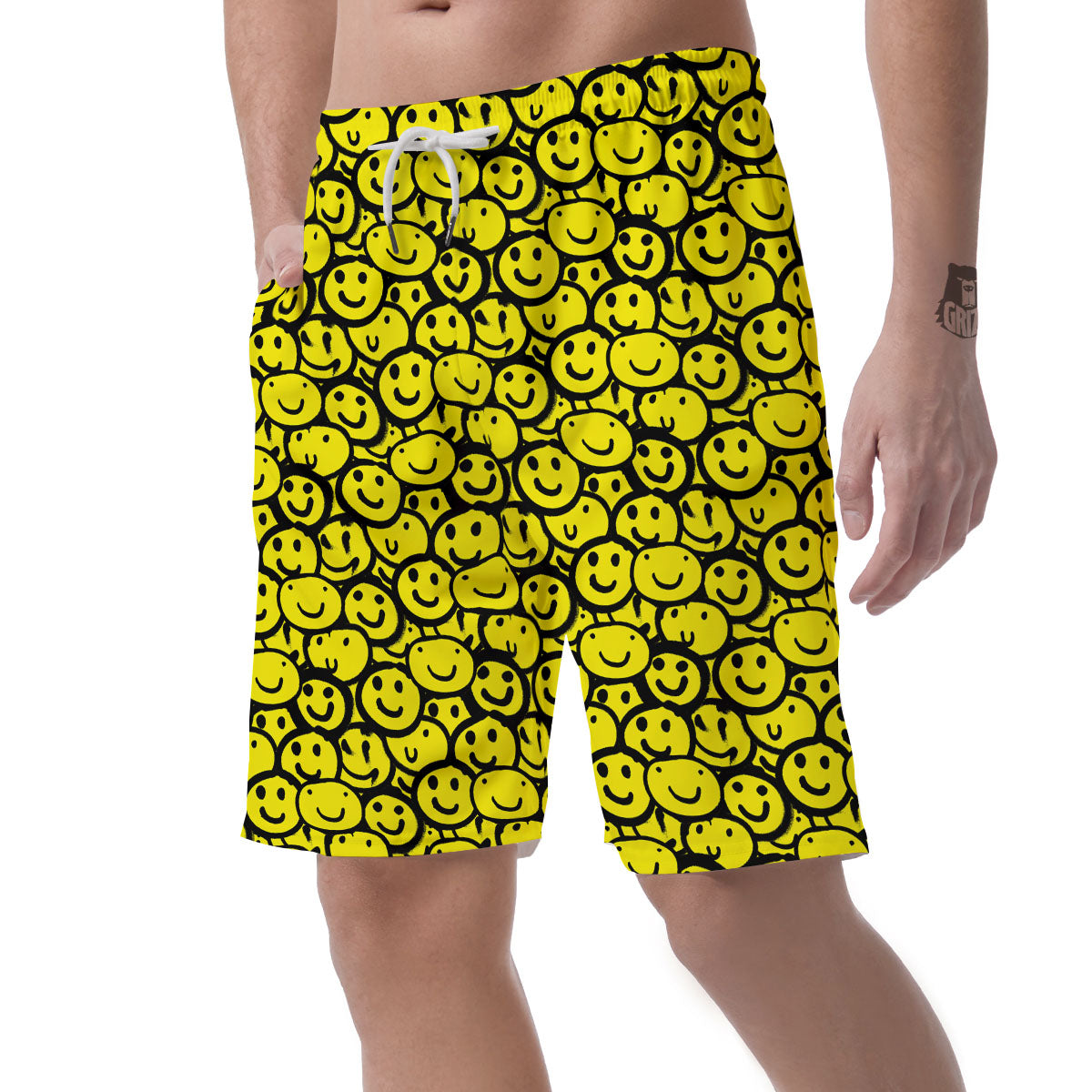 Emoji Graffiti Happy Print Pattern Men's Shorts-grizzshop
