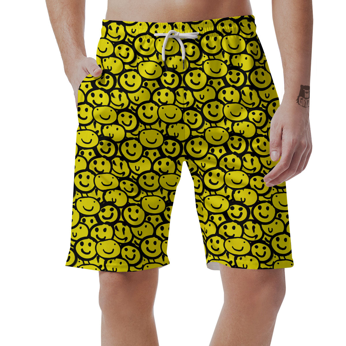 Emoji Graffiti Happy Print Pattern Men's Shorts-grizzshop