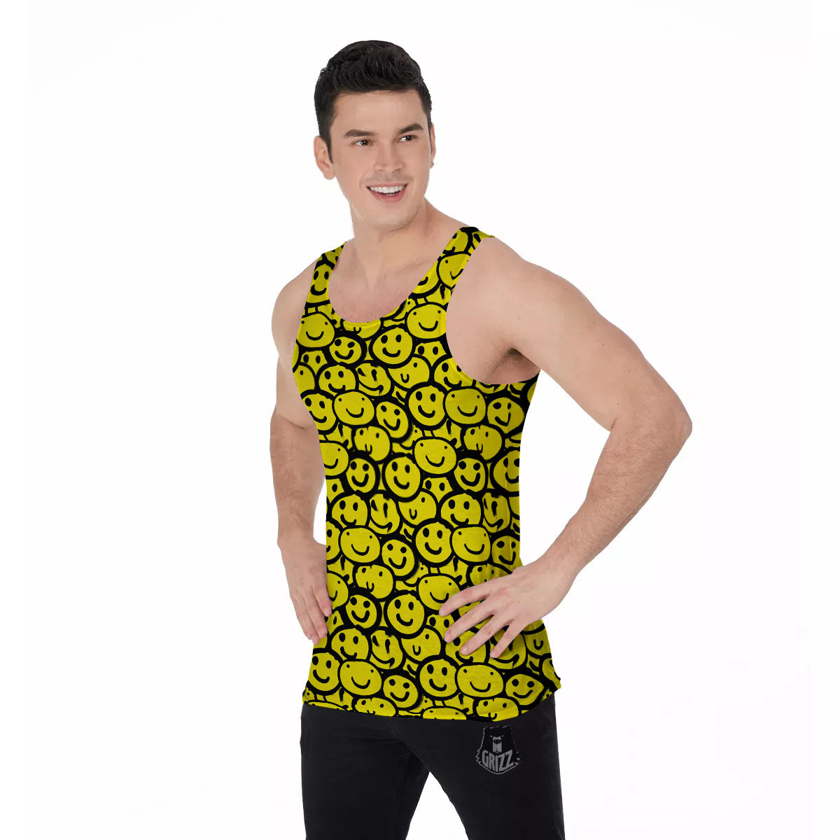 Emoji Graffiti Happy Print Pattern Men's Tank Top-grizzshop