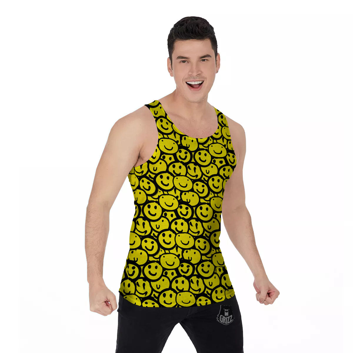 Emoji Graffiti Happy Print Pattern Men's Tank Top-grizzshop