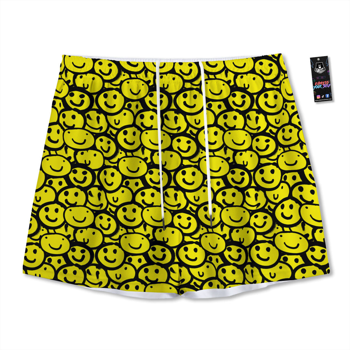 Emoji Graffiti Happy Print Pattern Mesh Shorts