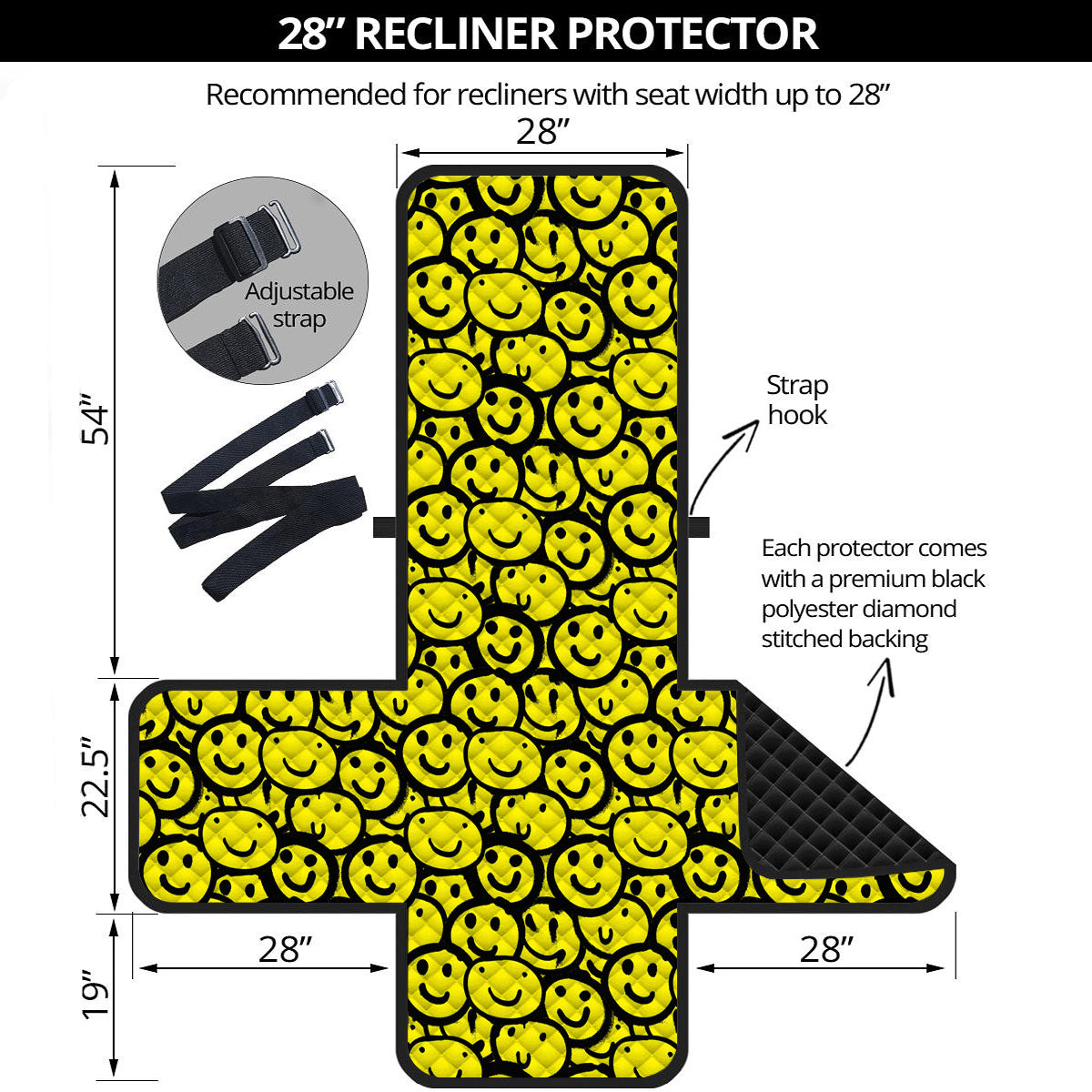 Emoji Graffiti Happy Print Pattern Recliner Protector-grizzshop