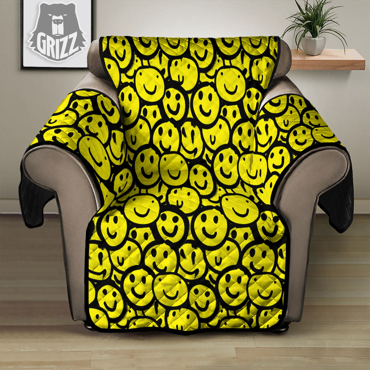 Emoji Graffiti Happy Print Pattern Recliner Protector-grizzshop