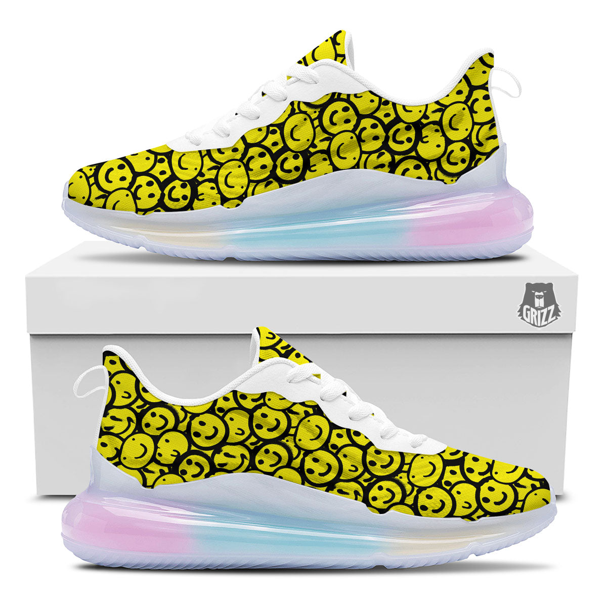 Emoji Graffiti Happy Print Pattern Running Sneakers-grizzshop