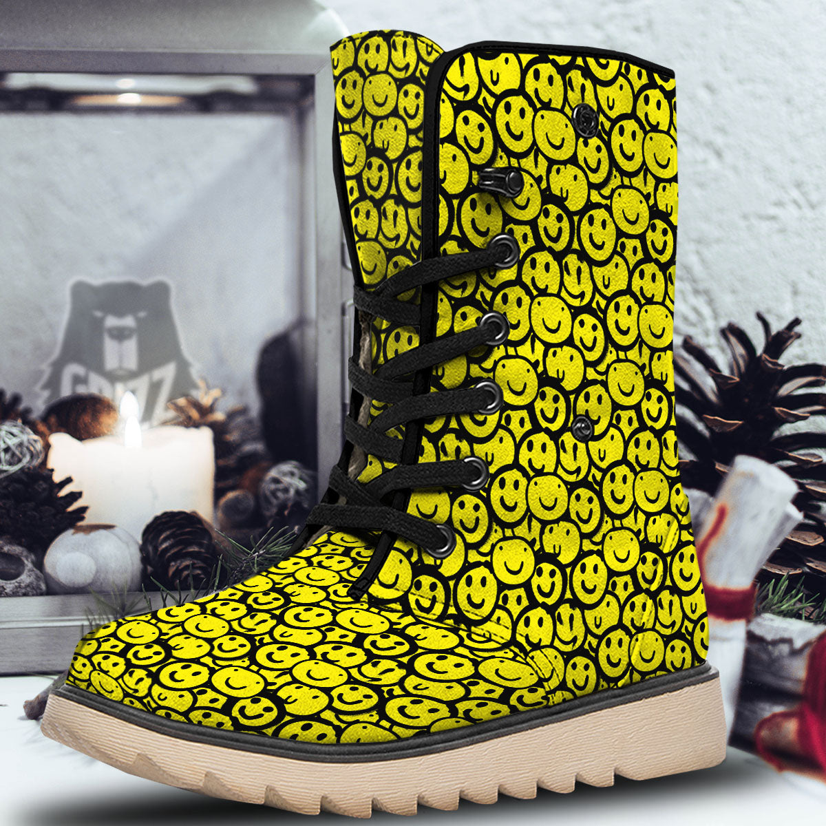 Emoji Graffiti Happy Print Pattern Snow Boots-grizzshop