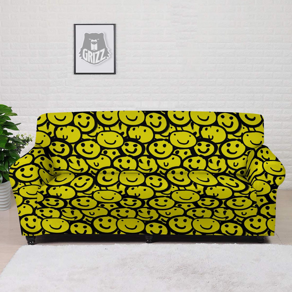 Emoji Graffiti Happy Print Pattern Sofa Cover-grizzshop