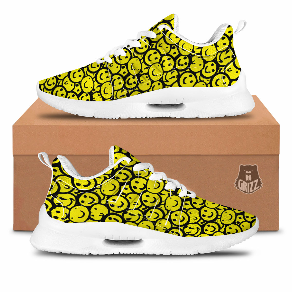 Emoji Graffiti Happy Print Pattern Tennis Shoes-grizzshop