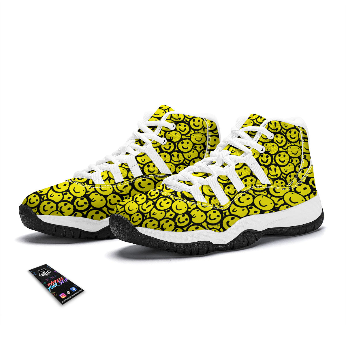 Emoji Graffiti Happy Print Pattern White Bball Shoes-grizzshop