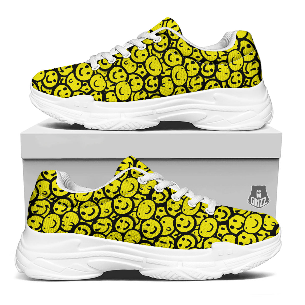 Emoji Graffiti Happy Print Pattern White Chunky Shoes-grizzshop