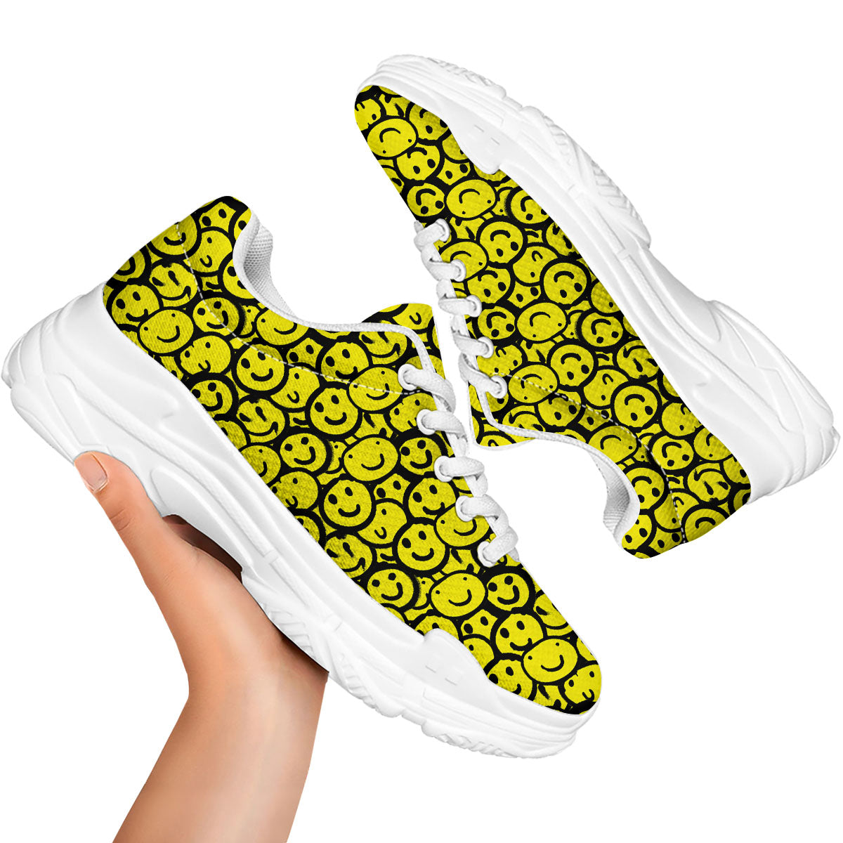 Emoji Graffiti Happy Print Pattern White Chunky Shoes-grizzshop