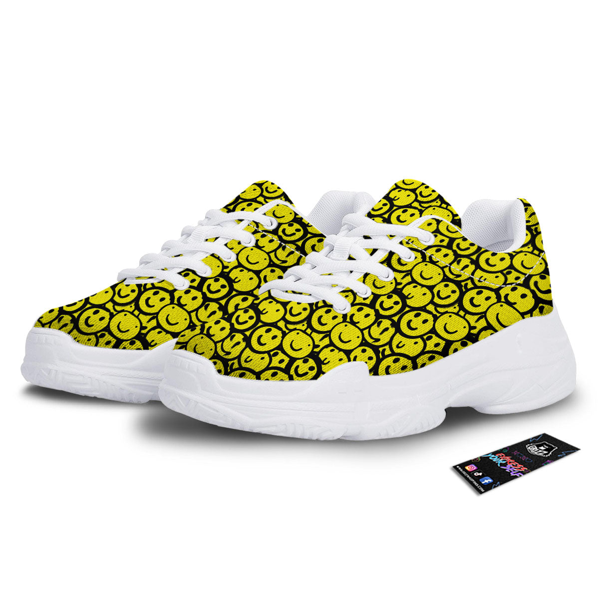 Emoji Graffiti Happy Print Pattern White Chunky Shoes-grizzshop