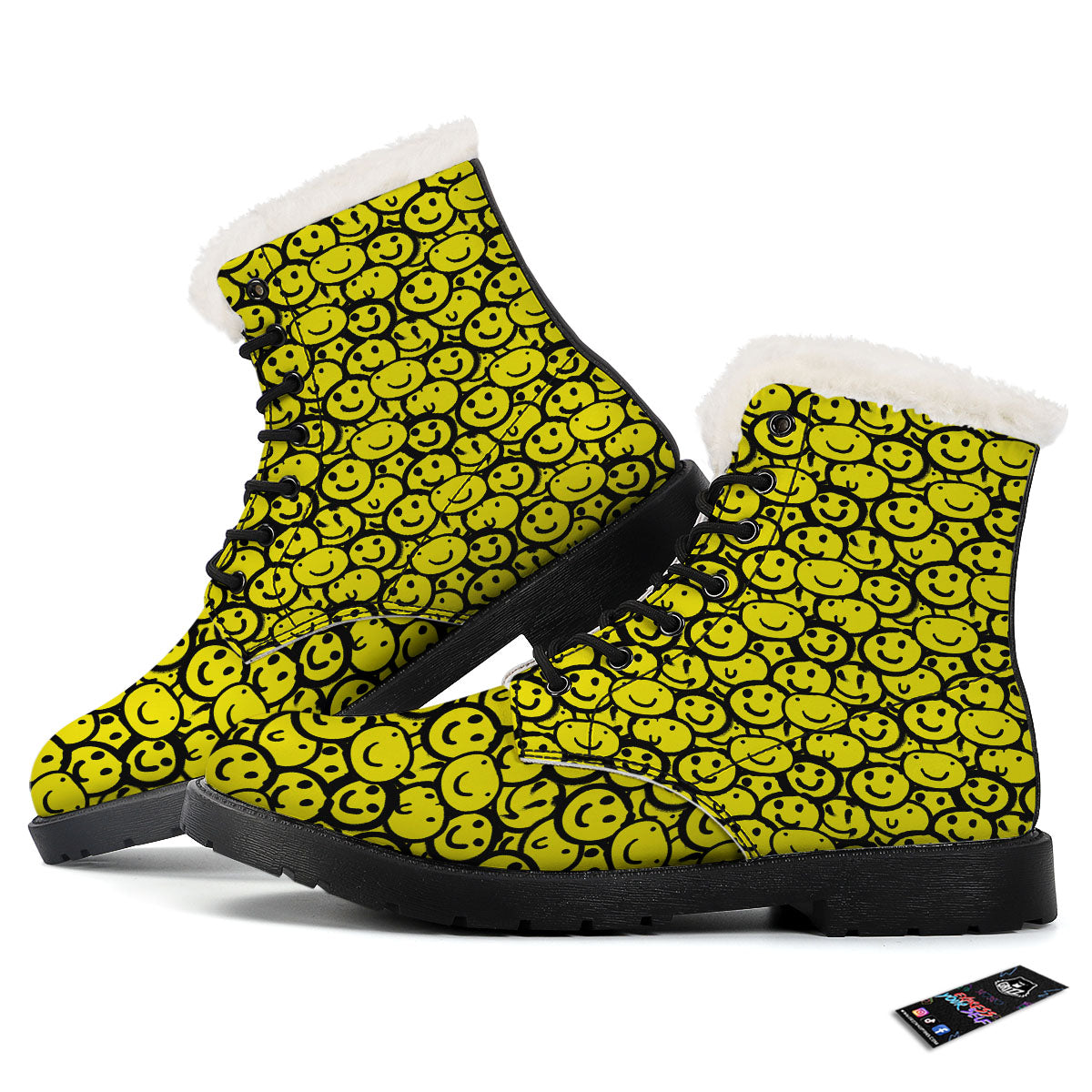 Emoji Graffiti Happy Print Pattern Winter Boots-grizzshop