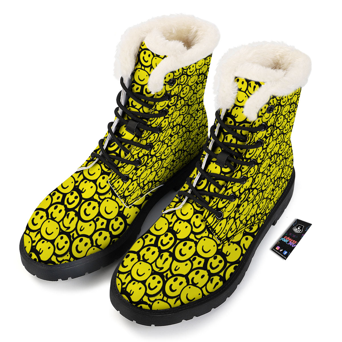 Emoji Graffiti Happy Print Pattern Winter Boots-grizzshop