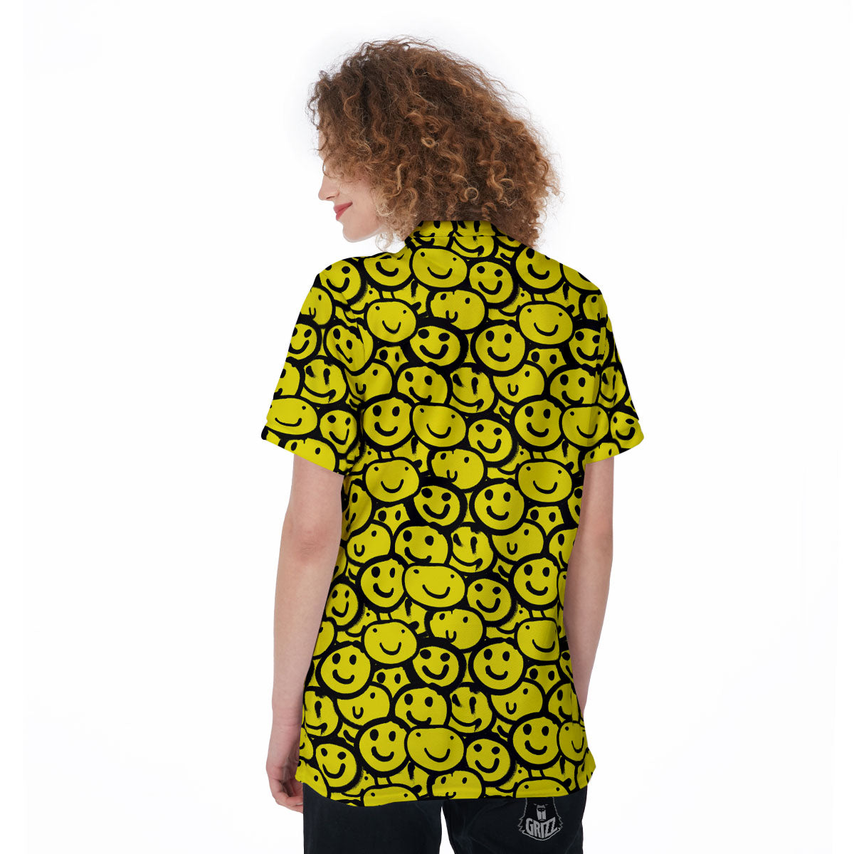 Emoji Graffiti Happy Print Pattern Women's Golf Shirts-grizzshop