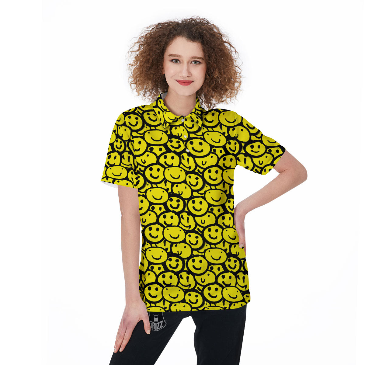 Emoji Graffiti Happy Print Pattern Women's Golf Shirts-grizzshop