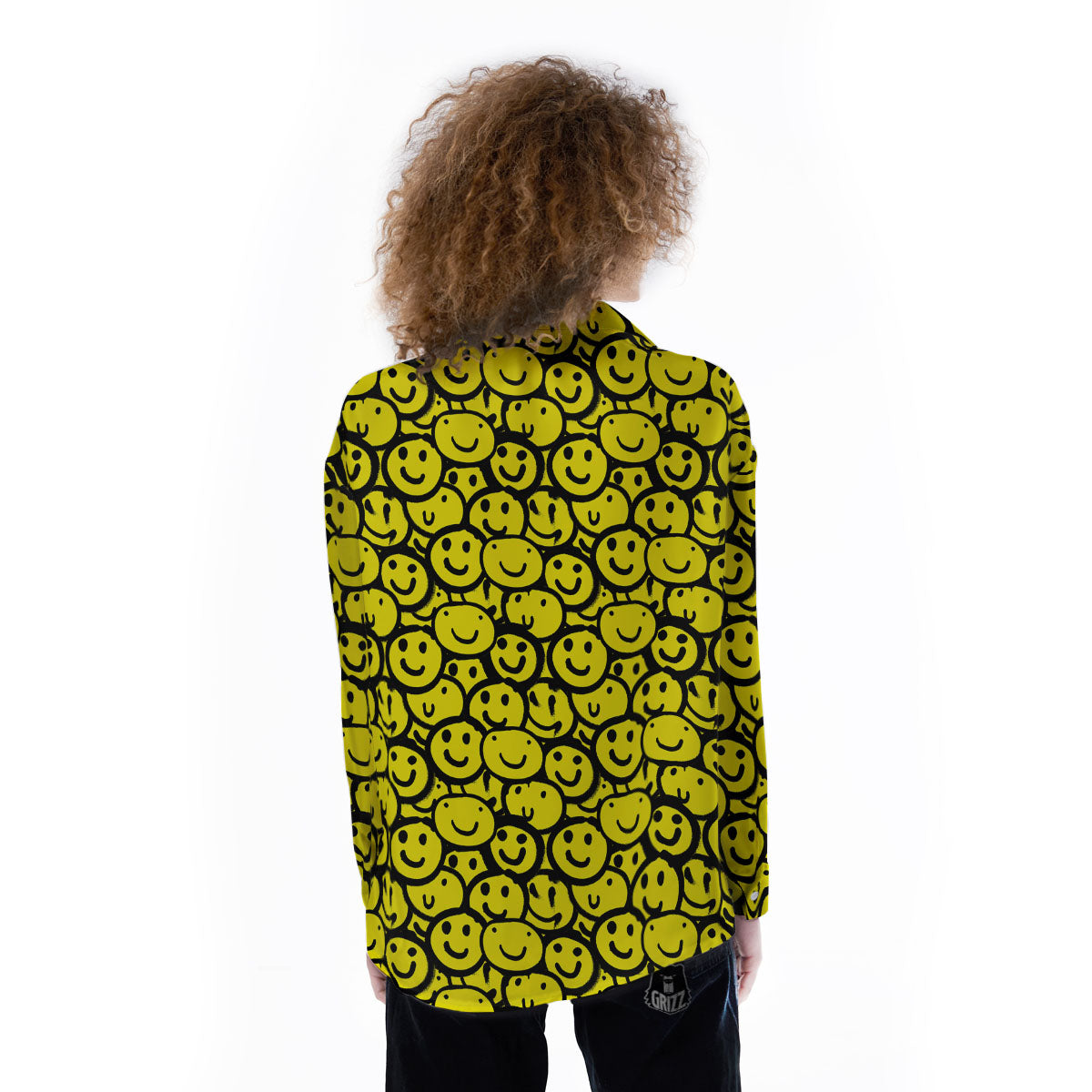 Emoji Graffiti Happy Print Pattern Women's Long Sleeve Shirts-grizzshop