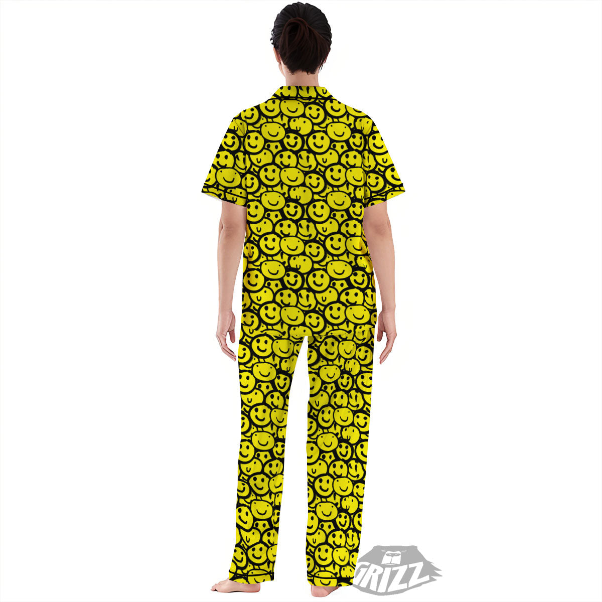 Emoji Graffiti Happy Print Pattern Women's Pajamas Set-grizzshop