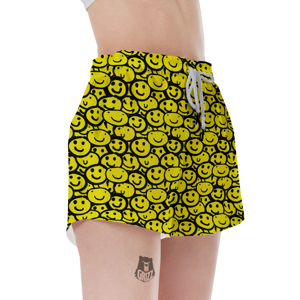 Emoji Graffiti Happy Print Pattern Women's Shorts-grizzshop