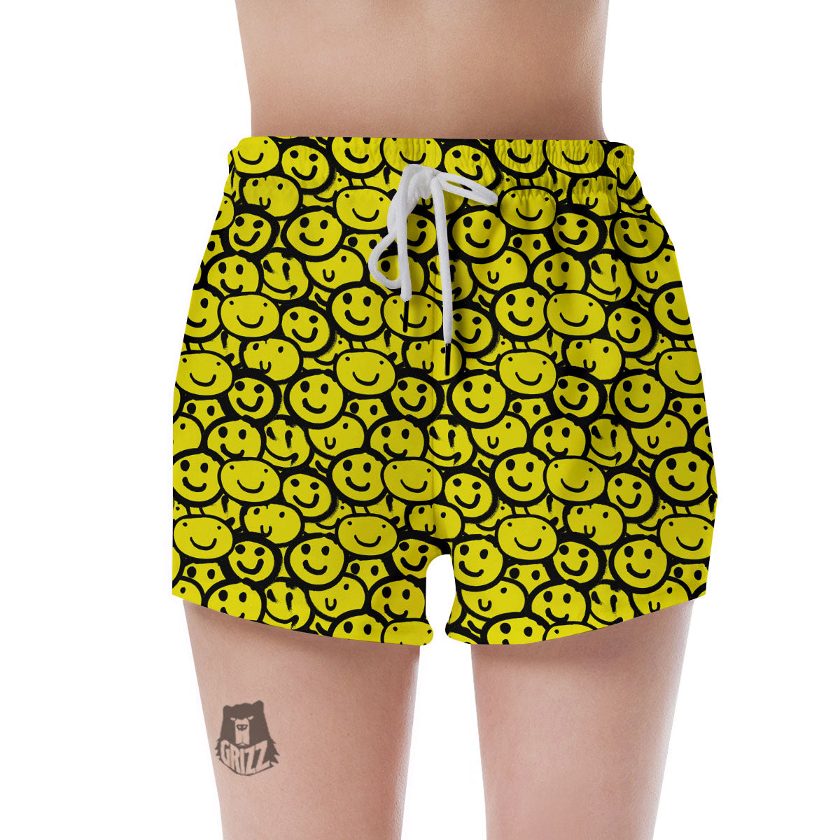 Emoji Graffiti Happy Print Pattern Women's Shorts-grizzshop