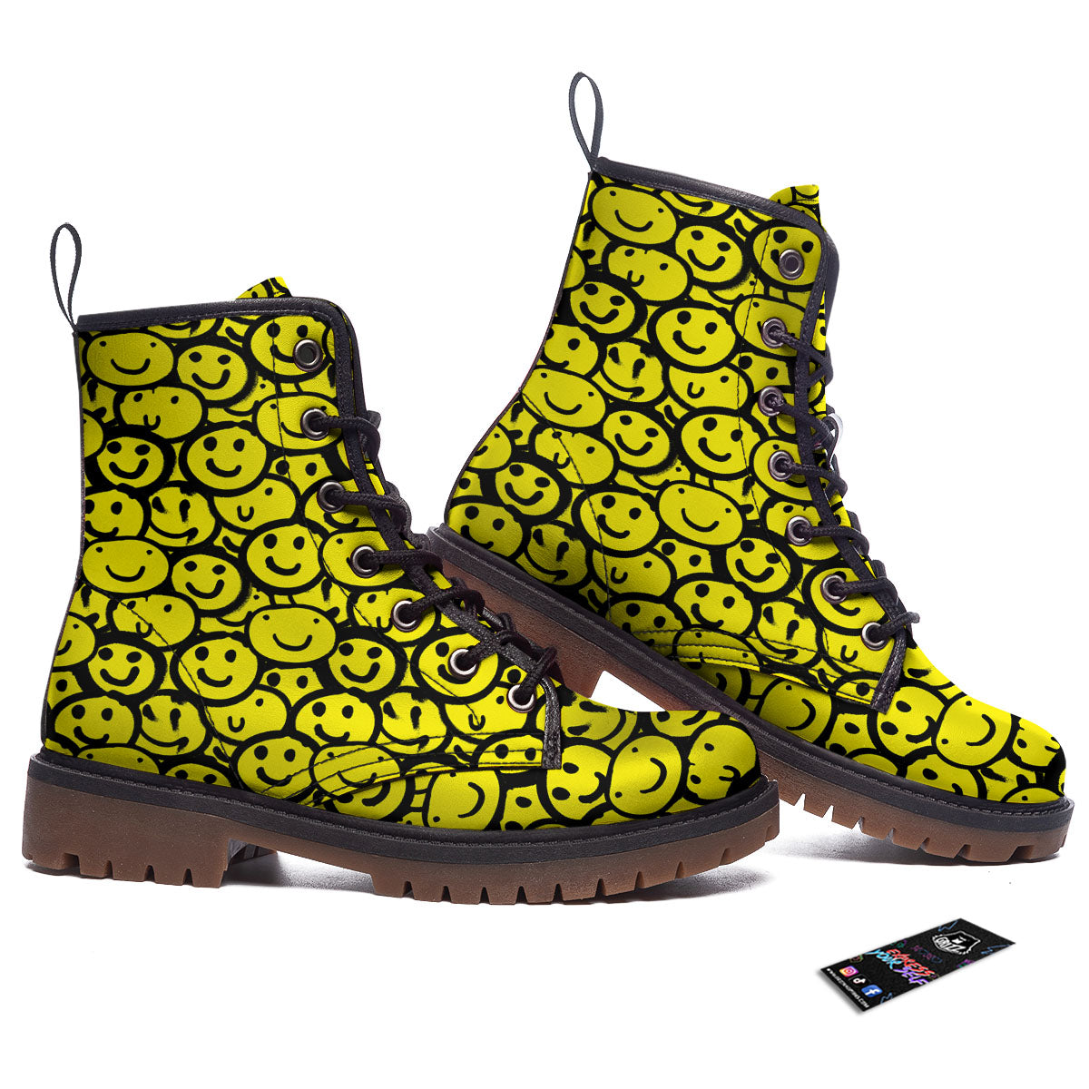 Emoji Graffiti Happy Print Pattern Work Boots-grizzshop