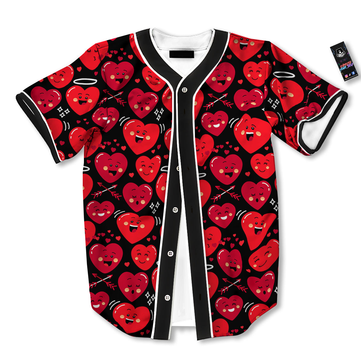 Emoji Hearts Print Pattern Baseball Jersey-grizzshop