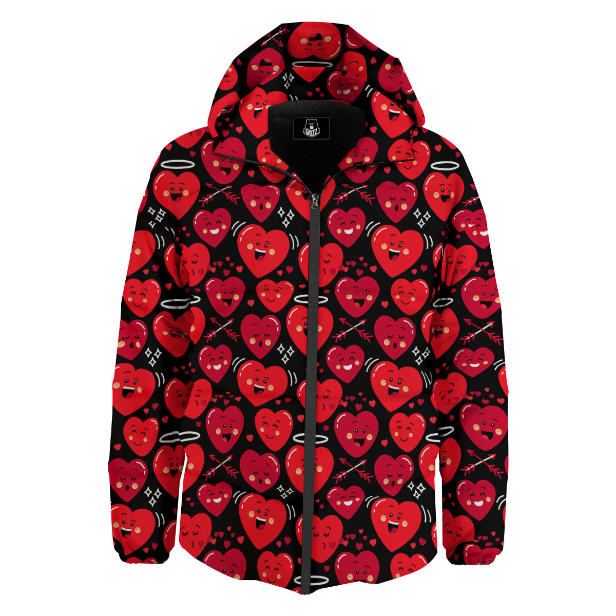 Emoji Hearts Print Pattern Down Jacket-grizzshop